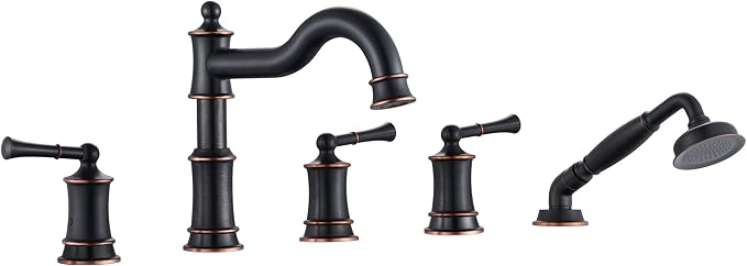 Roman Tub Faucet Set With Handheld Shower 5 Hole Deck Mount Tub Filler With by WINKEAR