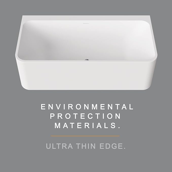 Cpingao 63" Stone Resin Freestanding Bathtub, Rectangular Shape Freestanding - Image 4