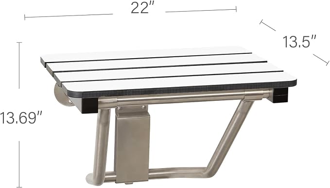 22" x 15" Phenolic White 3” Slats Folding Wall Mount Shower Seat Bench - Image 8