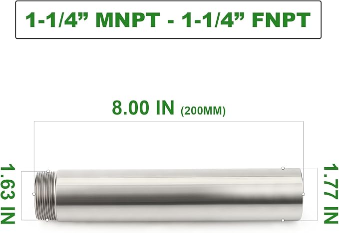TAISHER 1PCS Stainless Steel Pipe Fittings, 1-1/4" NPT Male x 1-1/4" NPT Female - Image 2