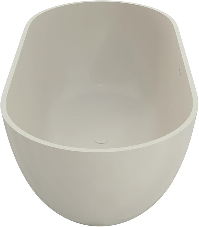 Premium 59" Warm Grey Solid Surface Free Standing Bathtub, Upgraded Oval Resin - Image 4