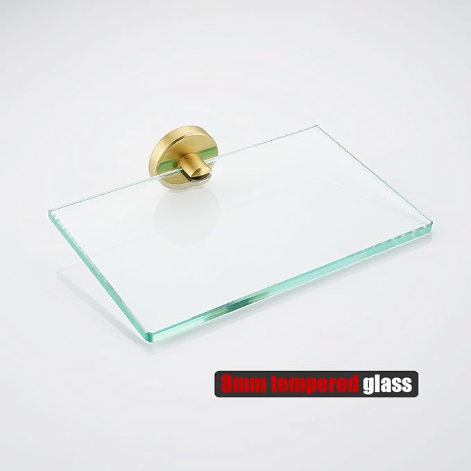 JQK Bathroom Glass Shelf Gold, Tempered Glass Shower Storage 8 by 5 inches - Image 8