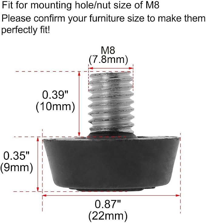 uxcell Metric M8 x 1.25 Furniture Glide Leveling Feet Adjustable Leveler Floor - Image 2