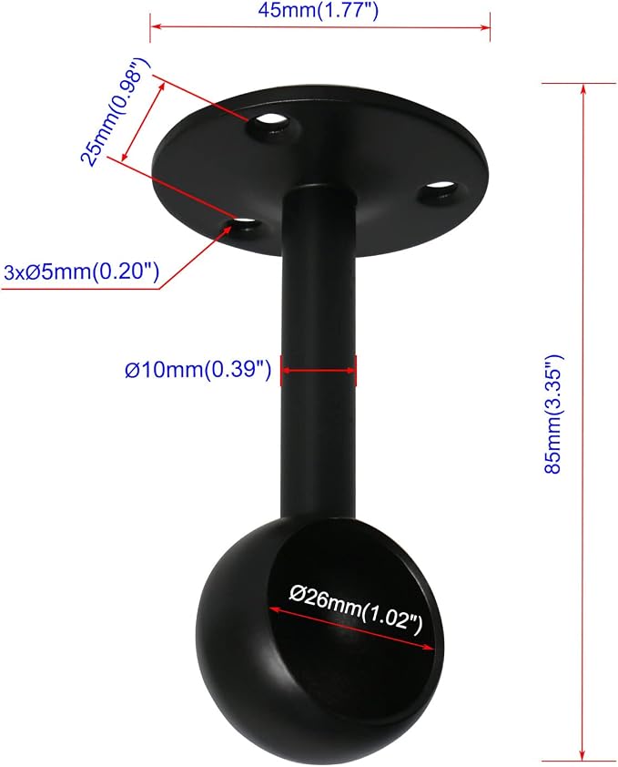4Pcs Pipe Hole Diameter 25 mm, Stainless Steel Matte Black Flange Rod Bracket - Image 2