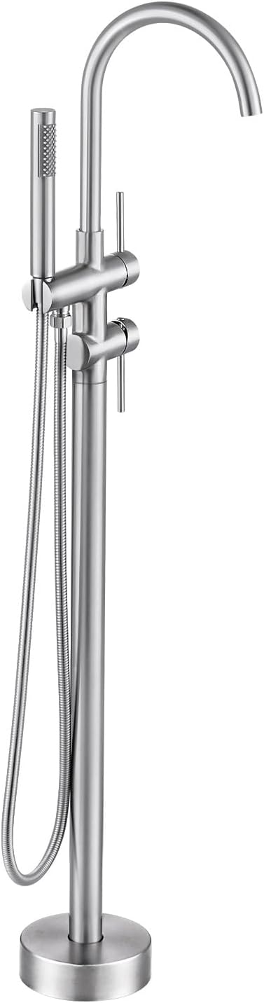 Freestanding Bathtub Faucet Brushed Nickel, Floor Mount Tub Filler, High Flow by ARCORA
