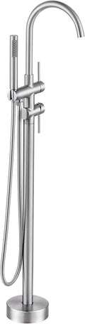 Freestanding Bathtub Faucet Brushed Nickel, Floor Mount Tub Filler, High Flow by ARCORA