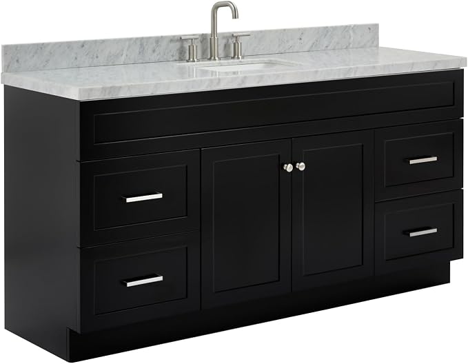 ARIEL Hamlet 67" Black Bathroom Vanity, 1.5" Edge Italian Carrara Marble - Image 4