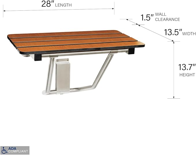 Seachrome 28-inch x 15-inch in ADA Folding Wall Mount Bathroom Shower Seat Bench - Image 2