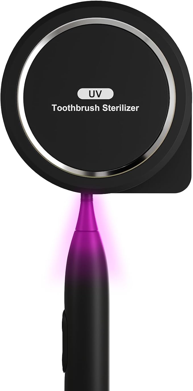 UV Toothbrush Sanitizer Holder, Toothbrush Sanitizer and Holder Cover Caps by SugarSwan