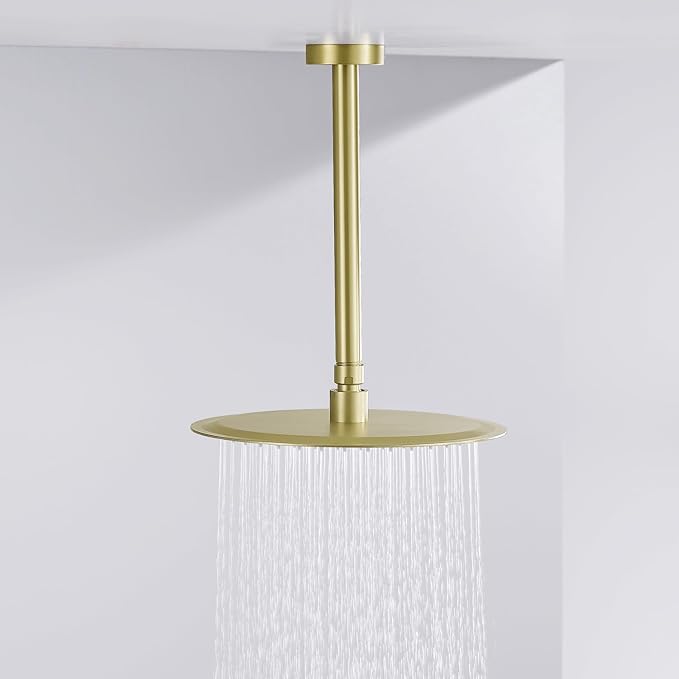 10 Inches Ceiling Mount Shower Arm and Flange, Brushed Gold - Image 4