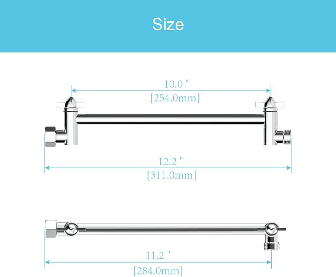 11 Inch Shower Head Extension Arm Chrome.Solid Brass Adjustable Shower Arm - Image 2