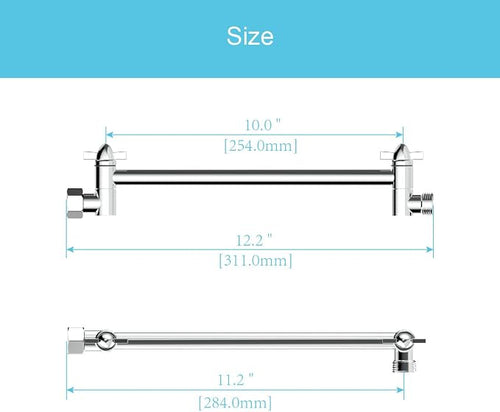 11 Inch Shower Head Extension Arm Chrome.Solid Brass Adjustable Shower Arm - Image 2