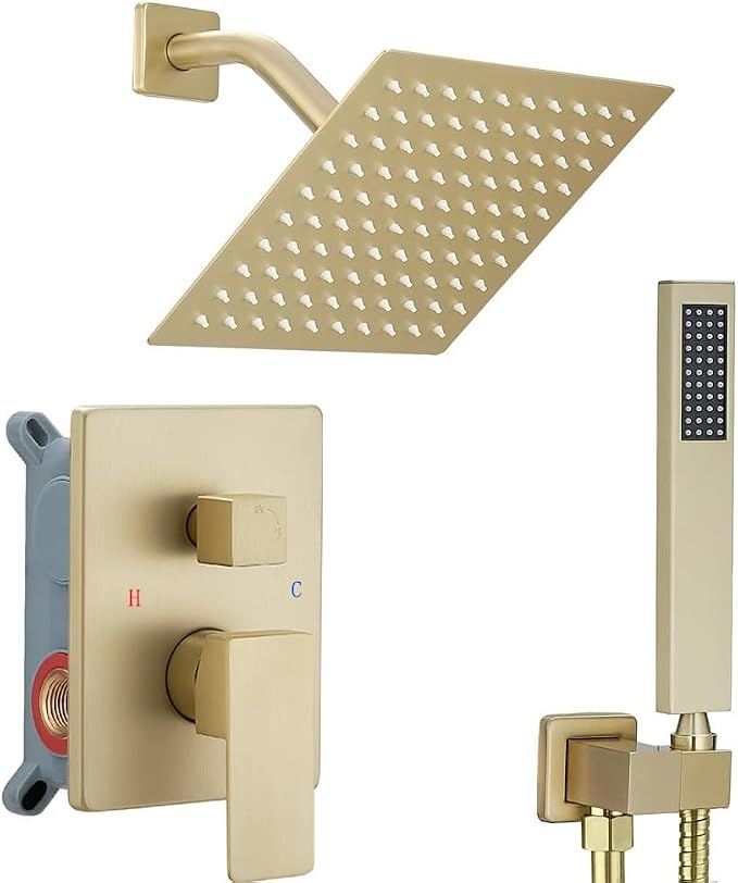 Brushed Gold Shower System 8 Inch Bathroom Luxury Rain Mixer Shower Combo Set by ANNAZOMBATHROOM