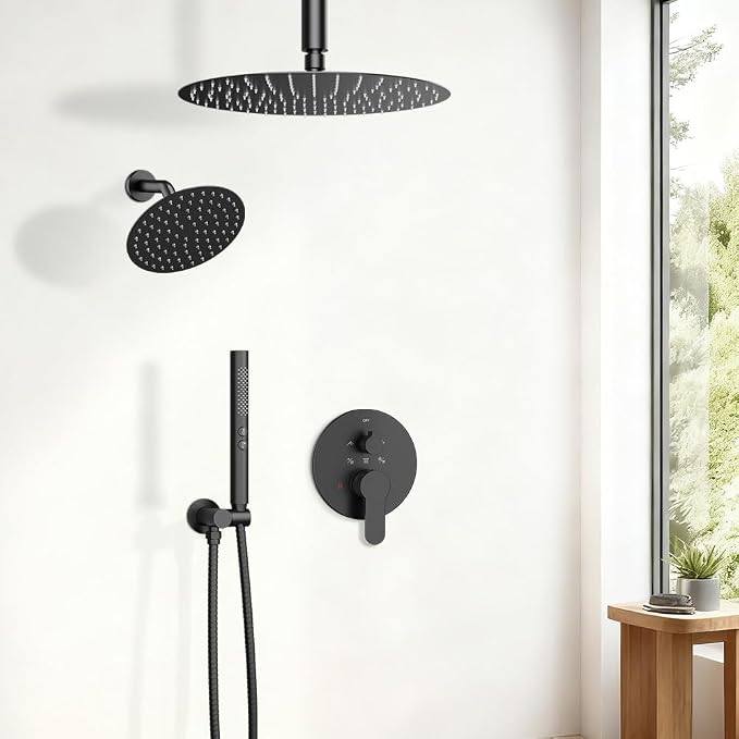 Shower Systems Shower Faucet Sets STARBATH 3 Way 12+6" Round Dual Rainfall - Image 8