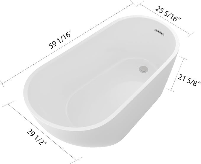 Logmey 59 Inch White Acrylic Freestanding Bathtub - Image 5