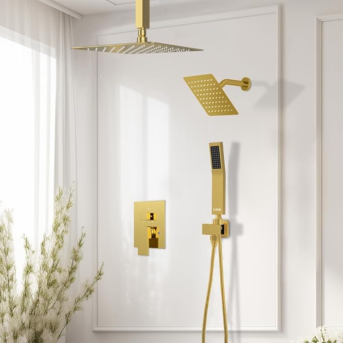 Brushed Gold Shower System, STARBATH 12+6" Rain Shower Head and Handle Set - Image 6