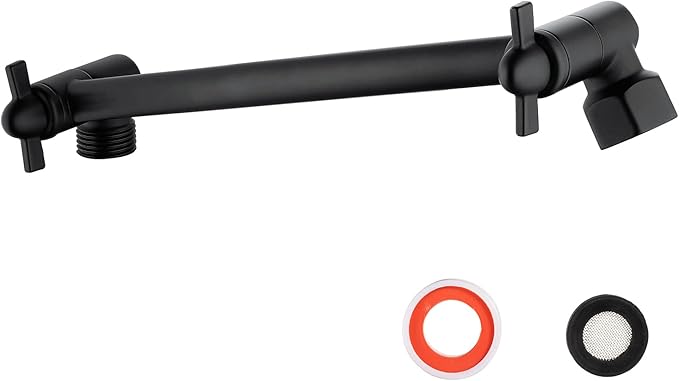 10 Inch Matte Black Shower Arm, Durable Solid Brass Black Shower Head Extension by Pichrain