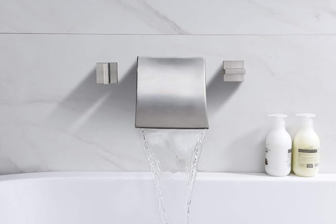 SUMERAIN Wall Mount Waterfall Tub Faucet 3 Hole Brushed Nickel Bathtub Faucet - Image 5