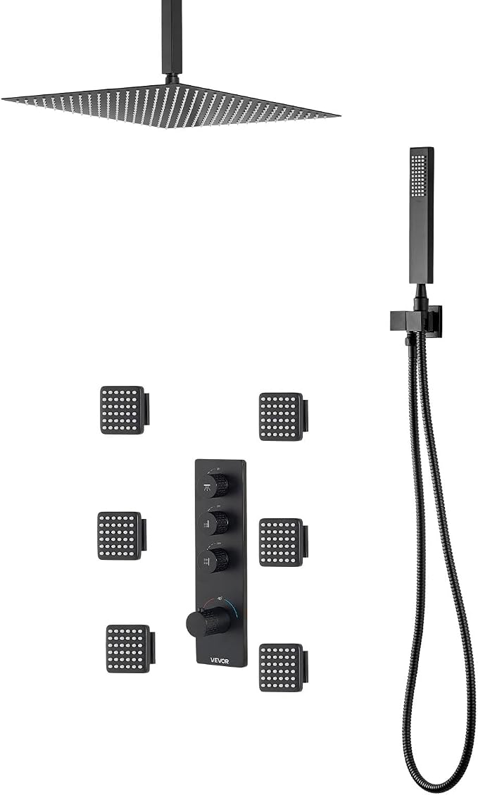 VEVOR Shower Faucet Set, 16 Inch Thermostatic Ceiling Mount Rainfall Shower - Image 9