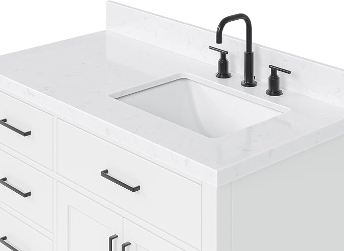 ARIEL Hepburn 42 Inch Single Sink Bathroom Vanity in White, 1.5" Edge Carrara - Image 6