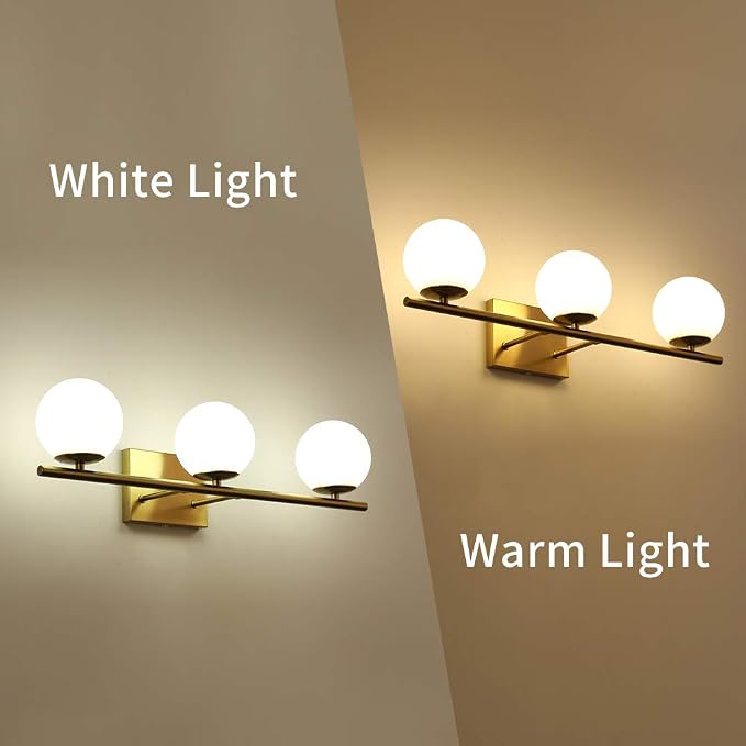 New Bathroom Vanity Light Fixtures 3 Lights Brushed Brass Glass Shade Modern - Image 5