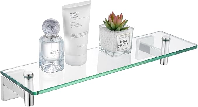KOKOSIRI Bathroom Shelves Wall Mounted Floating Glass Shelf Polished Stainless by KOKOSIRI