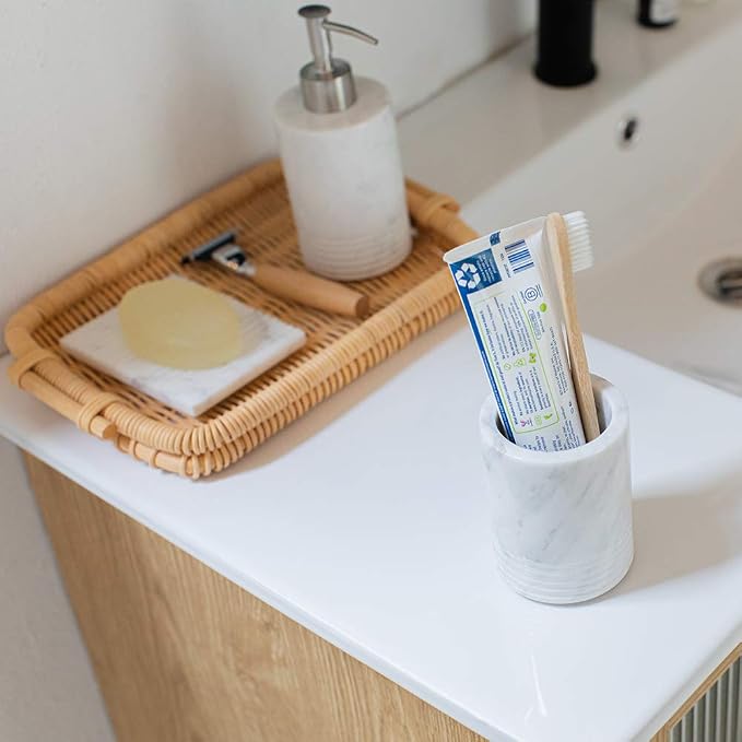 Natural Marble SPA Collection Tumbler Toothbrush Holder Makeup Brush Holder - Image 5