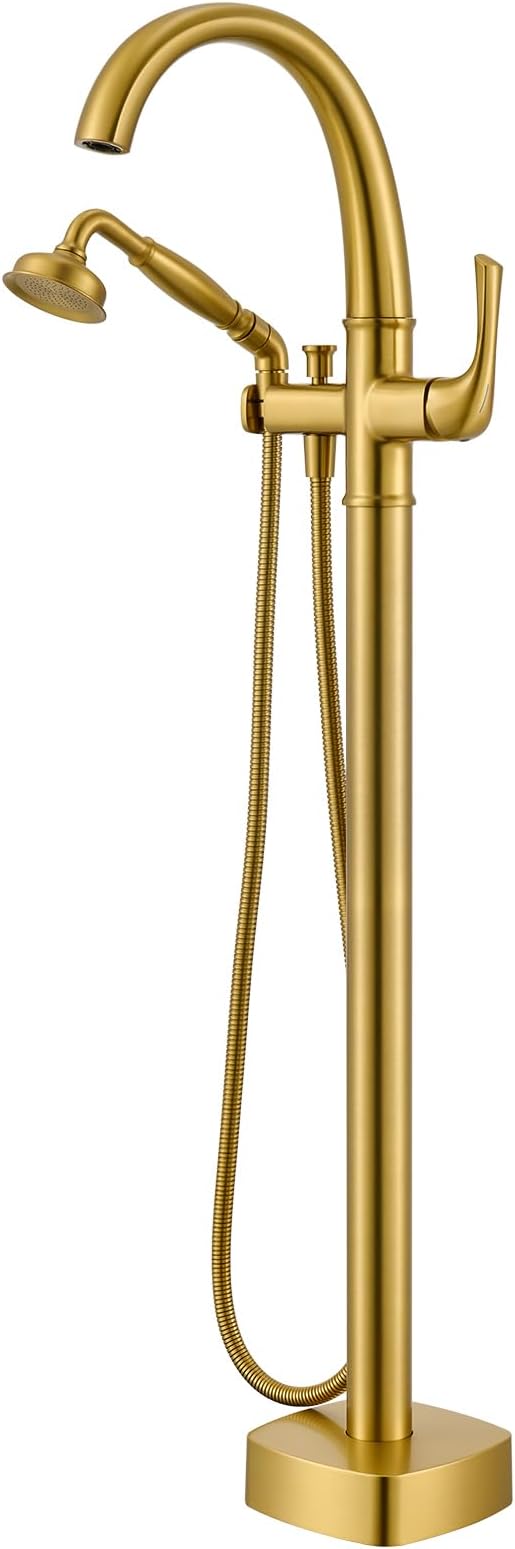 Free Standing Tub Faucet, Hanallx Luxury Brushed Gold Freestanding Bathtub by HanallxSanitaryWare