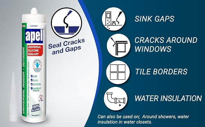 apel All Purpose Clear Silicone Sealant Waterproof, 100% Silicone Caulk - Image 8