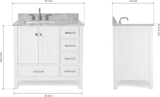 ARIEL Cambridge 37 Inch White Bathroom Vanity - Image 3