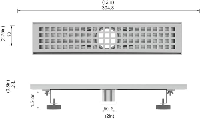 12 Inch Rectangular Shower Floor Drain, Brushed Nickel High Flow Shower Drain - Image 5