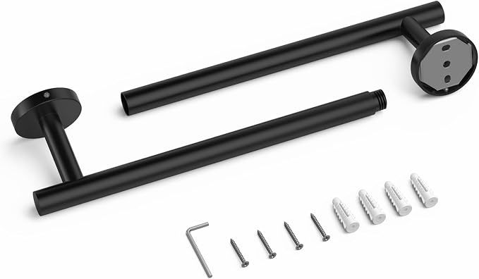 USHOWER Matte Black Bathroom Hardware Set, Modern 24-Inch Towel Bar Set Wall - Image 9