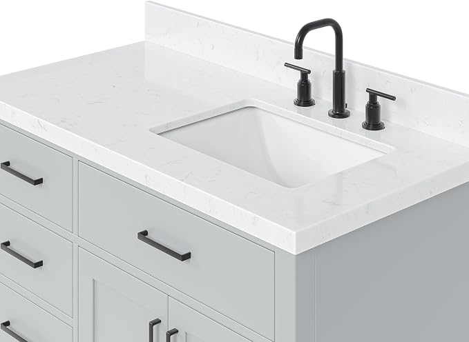 ARIEL Hepburn 42 Inch Single Sink Bathroom Vanity in Gray, 1.5" Edge Carrara - Image 7