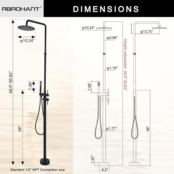 Freestanding Outdoor Shower Black, Height Adjustable Outside Showers - Image 2