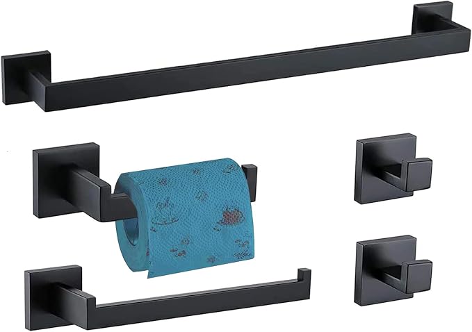 Bathroom Hardware Set 5 Piece Matte Black Bathroom Accessories Set SUS304 Towel by TAUN