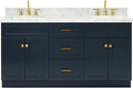 ARIEL Hamlet 67" Midnight Blue Double Vanity, 1.5" Edge Italian Carrara Marble by Ariel
