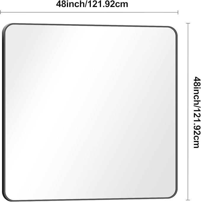 BONEWEI 48x48 inch Bathroom Mirror, Wall Mounted Bathroom Frame Vanity Mirror - Image 7