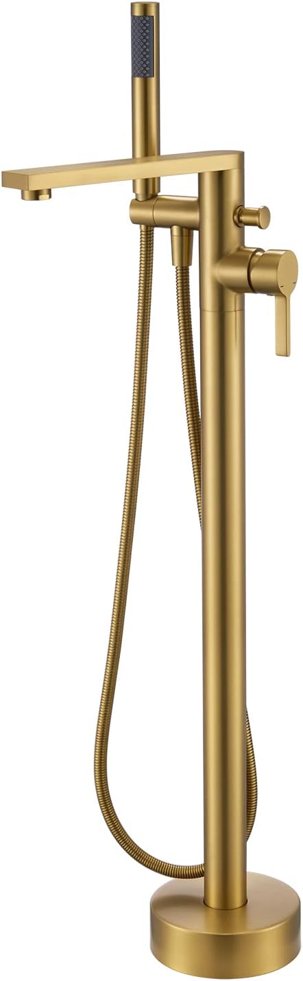 Freestanding Bathtub Faucet Tub Filler Brushed Gold Floor Mount Brass Single by wowkksanitaryware