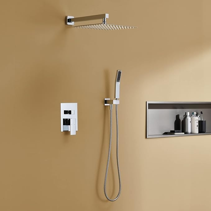 Rain Shower System 12 Inches Shower Combo Set Chrome Wall Mount Faucet Bathroom - Image 7