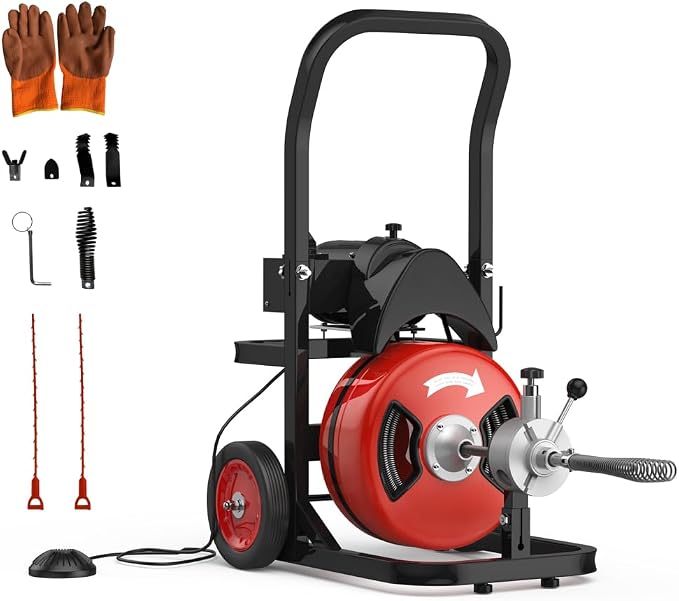 75 ft 1/2 in Cable Drain Cleaning Machine, 450W Auto Feed Portable Electric by GarveeTech