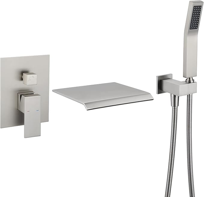 Wall Mount Tub Filler Waterfall Tub Faucet Brushed Nickel Bathtub Faucet Brass by wowkksanitaryware