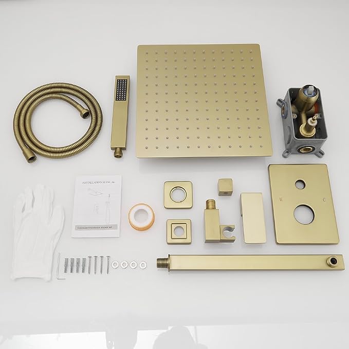 Rain Shower System 12 Inch Ultra Large Shower Head High Pressure Brushed Gold - Image 7