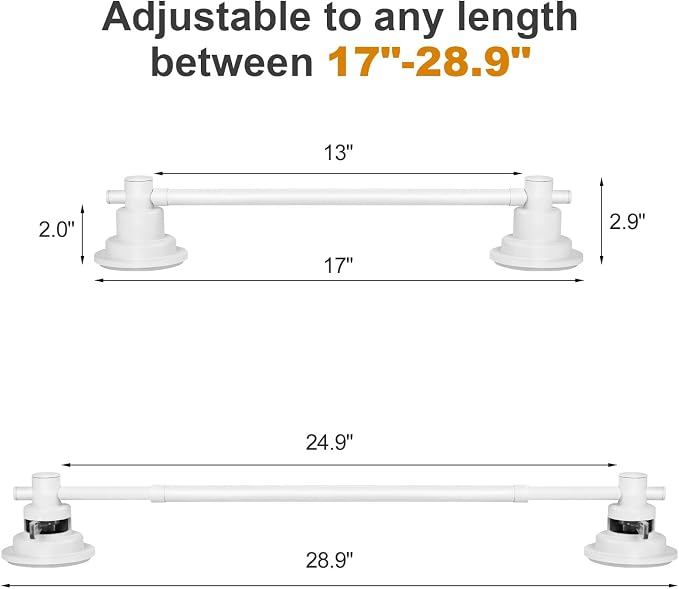Suction Cup Towel Bar for Shower, 15.75''-25.6'' Adjustable Stainless Steel - Image 2