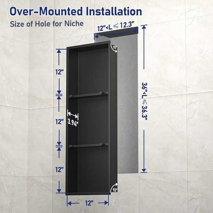 Stainless Steel Shower Niche w/Hooks, Wall Vertical Niche Without Tiling - Image 3