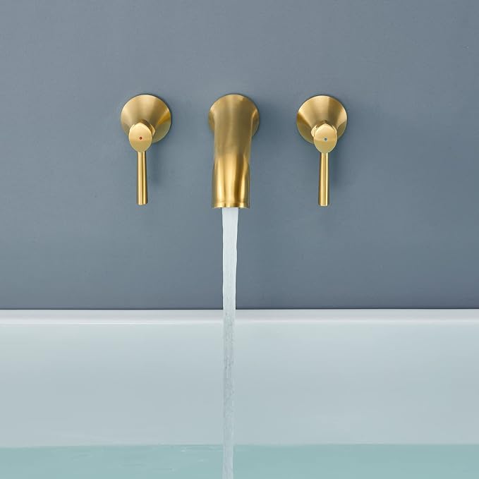 Wall Mount Tub Filler Roman Tub Faucet Brushed Gold Brass Bathtub Faucets - Image 9