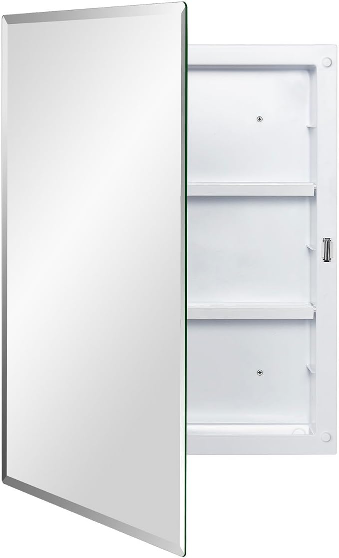 Plastic Bathroom Medicine Mirror Cabinet 16 x 22 inch, Surface and Recessed - Image 8