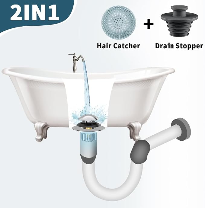 Upgraded 2 in 1 Bathtub Drain Stopper, Pop Up Tub Drain Hair Catcher, Anti - Image 2