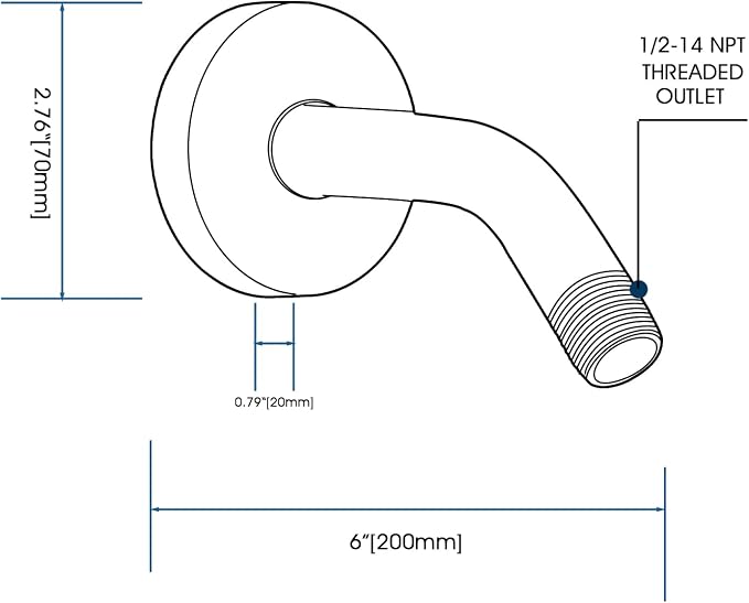 6 Inch Shower Arm with Flange and Stabilizer Bracket, Wall Mounted Shower Pipe - Image 4