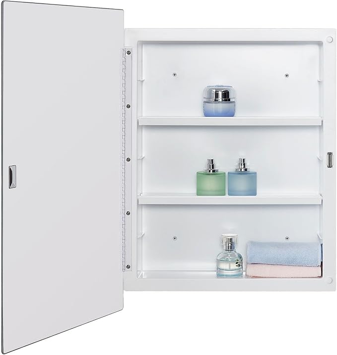 Plastic Bathroom Medicine Mirror Cabinet 16 x 22 inch, Surface and Recessed - Image 4