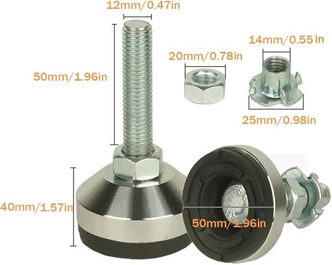 Heavy Duty Adjustable Legs, Leg Leveler 1.96" Dia Base, Adjustable Leveling - Image 3